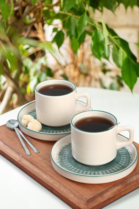 Hermia Juego de tazas de té de 12 piezas Blanco y verde
